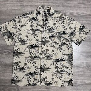 100% Silk Hawaiian Shirt Size XL Tall Silk Icon Mens Tropical Island Palm Tree